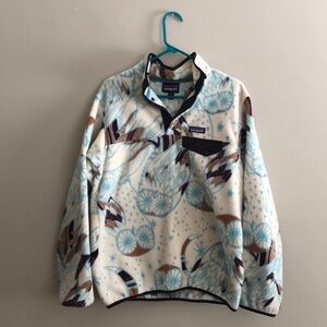 Patagonia synchilla patterned fleece pullover 1/4 Snap T owl print jacket medium